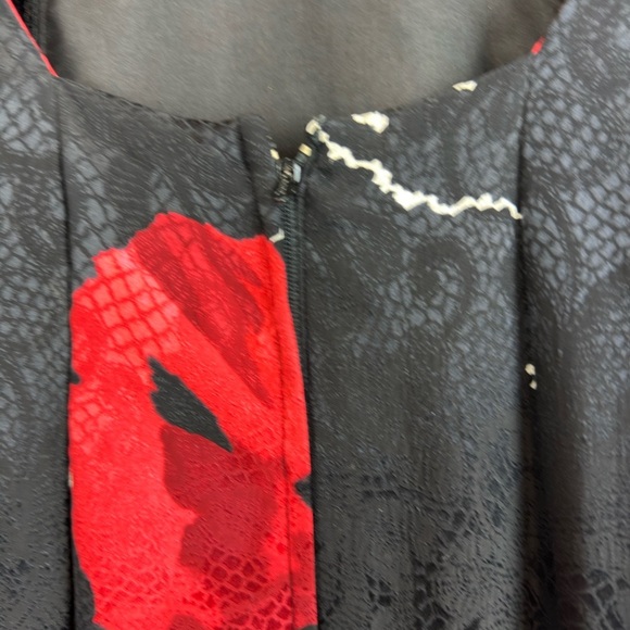 Saint Romei Vintage 80’s Dress Midi Pure Silk Black Red Floral Print Sz 10 - Picture 9 of 12